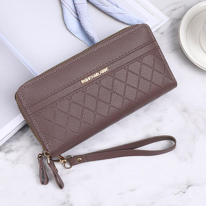 Wallet women's long new double zipper high-end solid color simple clutch bag women's large-capacity wallet women