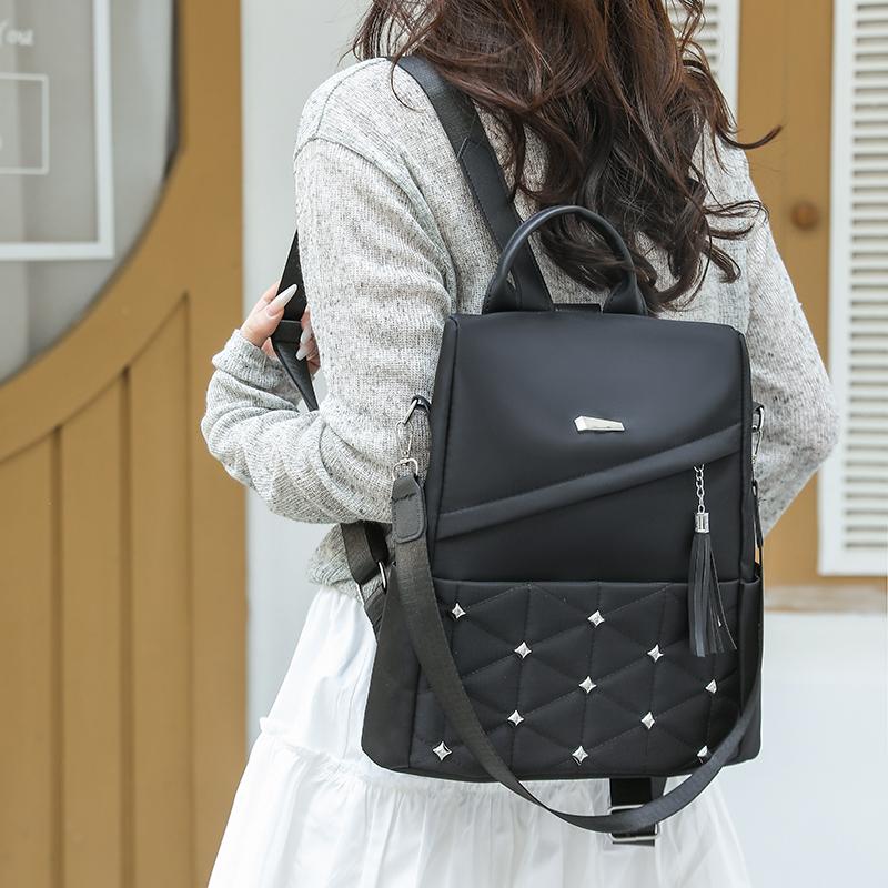Embroidered Rhomboid Backpack Large Capacity Women's Commuter Bag Multifunctional Shoulder Bag
