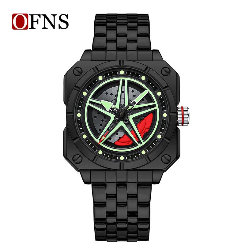 OFNS Luminous Five-Star Rotating Men s Quartz Watch with Steel Band – Waterproof and Fashionable