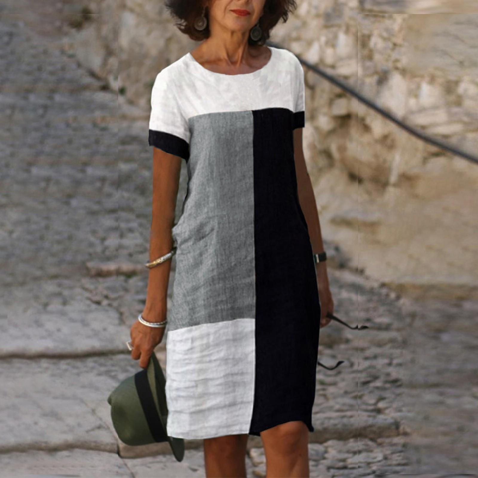 

Женская мода лето новый тренд позиционирование печати круглый вырез с коротким рукавом платье S чёрный