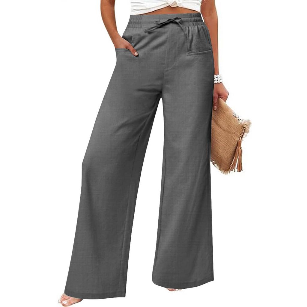 Women's Cotton And Linen Fashion Casual Pocket Drawstring Trousers