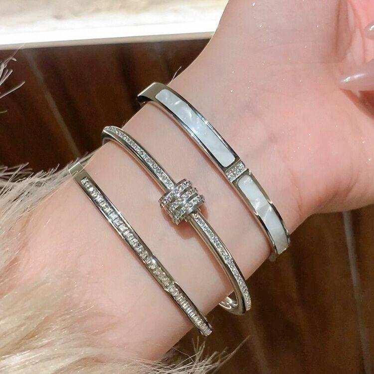 Light Luxury High-End Full Diamond Bracelet Women'S Silver Titanium Steel Bracelet Bracelet Couple Hand Jewelry