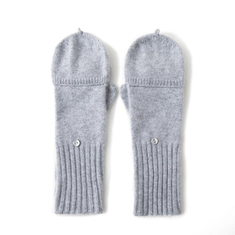 Cashmere Autumn and Winter New Solid Color Thickened Cycling Flip Cover Men's and Women's Cold Proof and Warm Knitted Split Finger Gloves