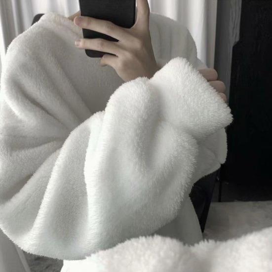 Bluză de trening groasă de iarnă cu gât rotund și mânecă lungă, culoare solidă, pentru bărbați. Bluză de trening supradimensionată, culoare solidă, pluș pe ambele fețe.