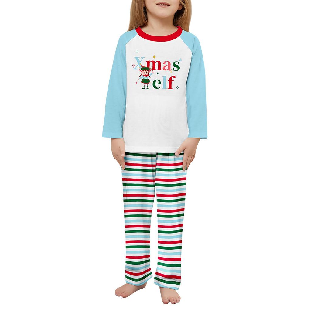 Christmas Parent-child Outfit Letter Print Long-sleeved Trousers Pajamas Set Striped Color Matching Home Clothes