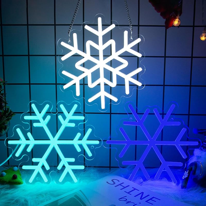 Goneons 3 Pcs Snowflake Neon Sign - 3 Colors USB Powered LED Winter Neon Light for Window Decor & Christmas Tree Party Living Room Gift