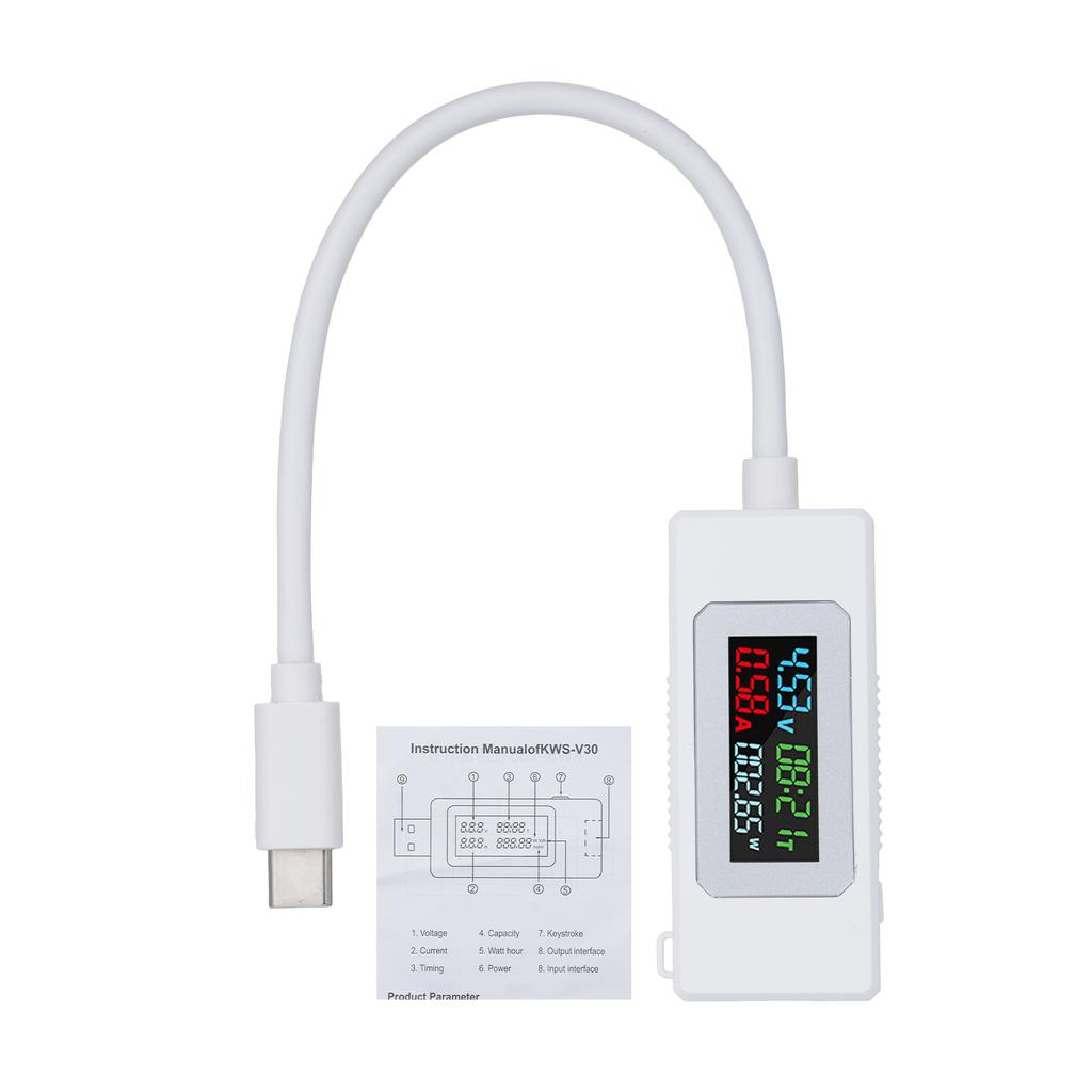 Voltage Meter Type-C Voltage and Current Meter 4-30V 0-6.5A 195W Type-C USB Voltmeter with Color LCD Display