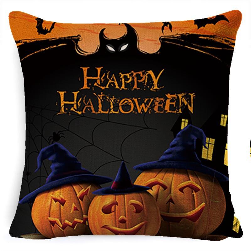 Halloween Pillow Pumpkin Little Witch Horror Cushion Linen Cushion Cover Holiday Party Pillow Cover Bed Backrest