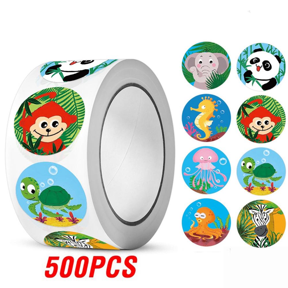 100-500pcs Reward Label Cartoon Animal Sticker Thank You Cute Game Sticker DIY Gift Sealing Label Decoration Supple