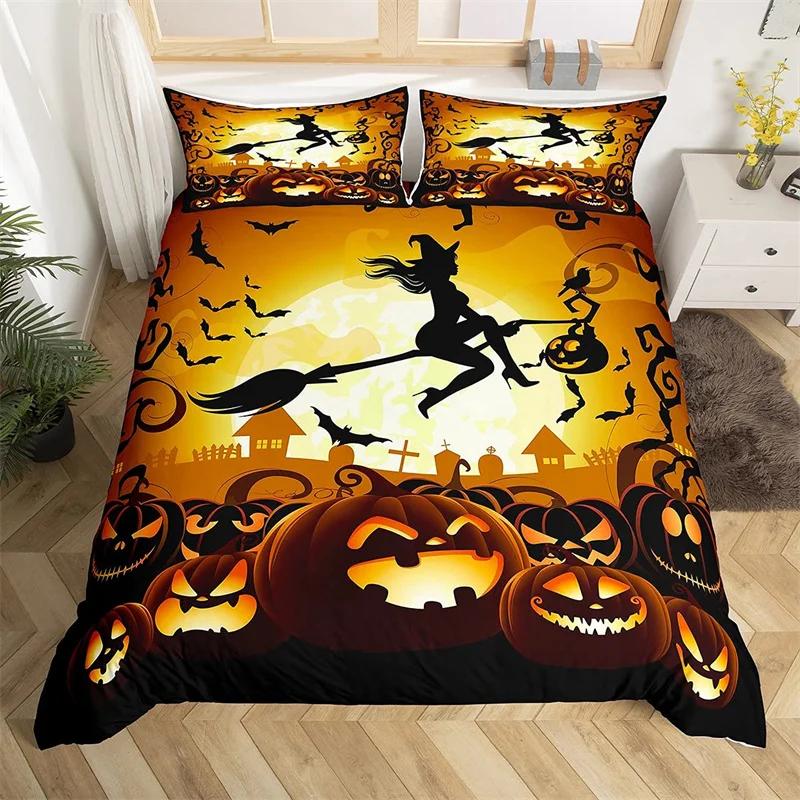 Halloween Duvet Cover Cartoon Pumpkin Twin Comforter Cover Lantern Bedding Set Ghost Quilt Cover For Kids Boys Girls