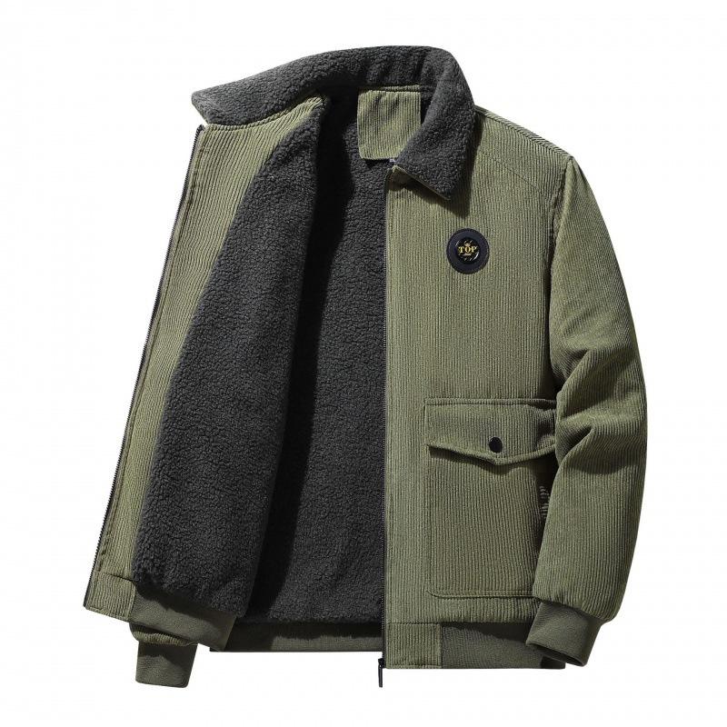 

Autumn And Winter Corduroy Lamb Wool Jacket Men S Loose Fleece Thickened Casual Lapel Jacket Men S 5XL армія зелений колір