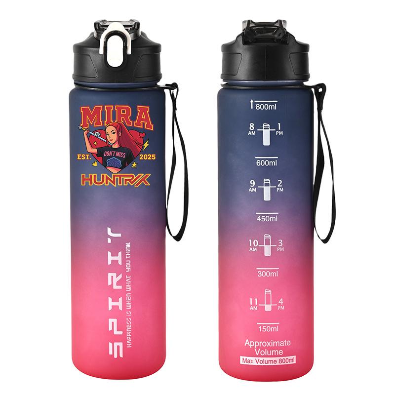 Kpop Demon Hunters Kids Water Bottle Mira Zoey Rumi Girl Sports Plastic Straw Cup Travel Fitness Leakproof Drink 800ML Kid Friendly Entertaining Fun