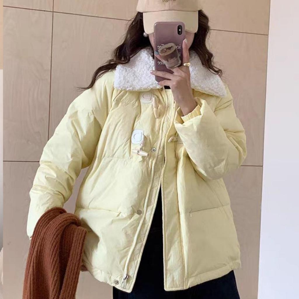 2025 Horn Buckle Autumn and Winter New Cotton Jacket Women's Lamb Wool Thickened Short Preppy Style Korean Version Jacket