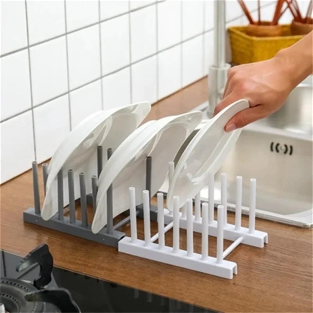 Dish Drainer Rack Kitchen Plates Holder Drying Organizer Plates Display Shelf Pot Lid Storage Stand Plate Detachable Save Space
