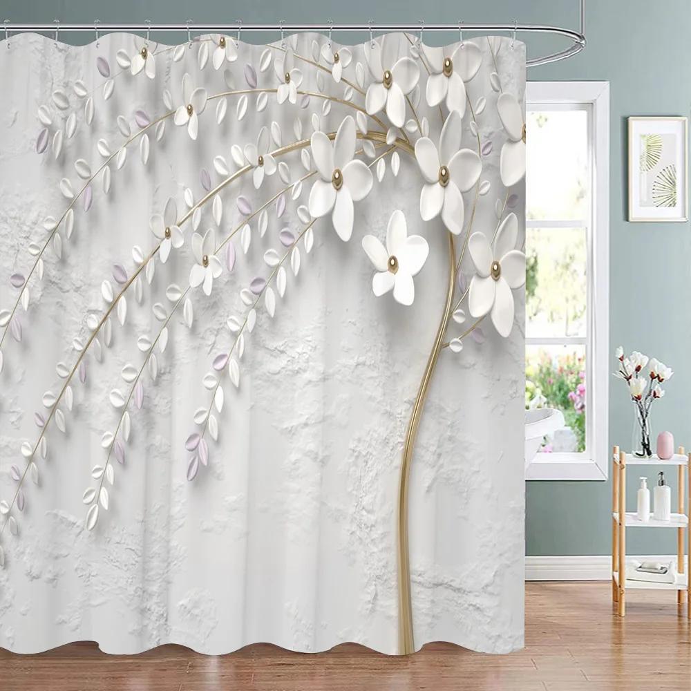 Elegantní a módní fantasy perly a diamanty kytice sprchový závěs 3D styl reliéfní socha koupelnový závěs koupelnová dekorace