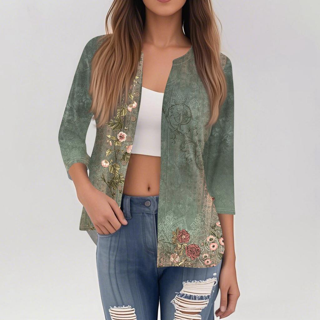 Women's Button Down Cardigan T Shirts 3/4 Sleeve V Neck Tees Casual  Fashion Printed T-shirt Tops