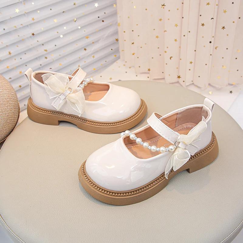New Girls Party Dresses Mary Jane Shoes Sweet Bowknot Children's Leather Shoes Elegant Kids Fashion Causal Shoes Wine Red Trend