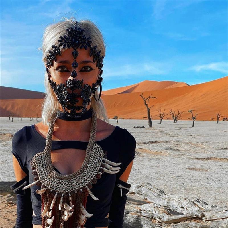 New Accessories Exaggerated Mask Halloween Costume Party Rhinestone Mask Accessory Mask