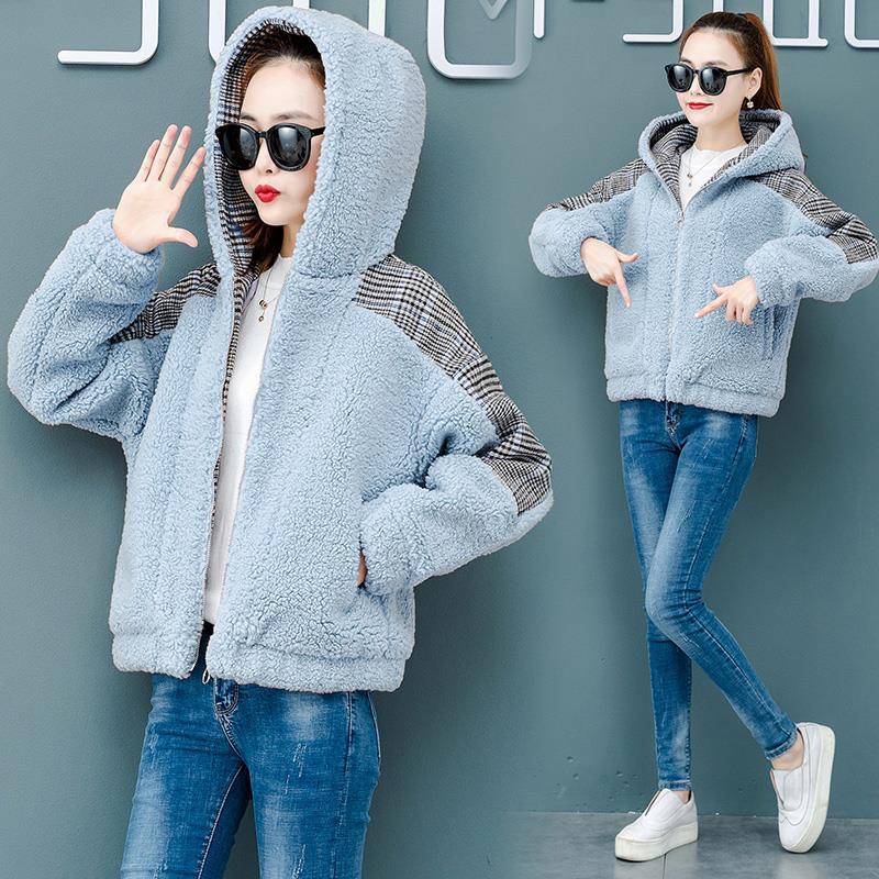 

Женская теплая верхняя одежда из искусственного меха в стиле пэчворк, свободные куртки, женская уличная одежда, клетчатое плюшевое пальто с длинными рукавами