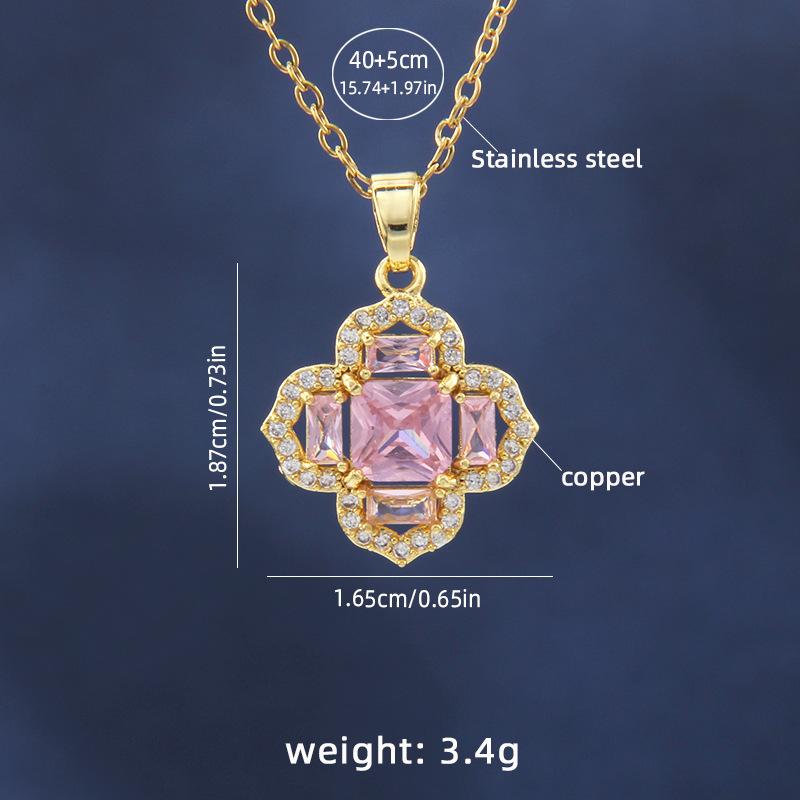 Light luxury copper micro inlaid zircon clover plated 18K collarbone chain