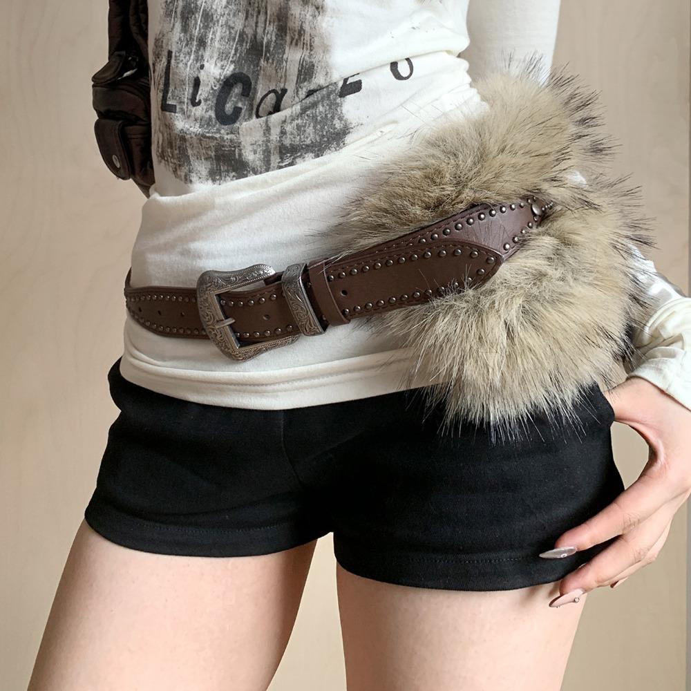 

Trendy Design Faux Fur Belts Y2K Waist Belts Retro Rivet Belt Women Fashion кавовий