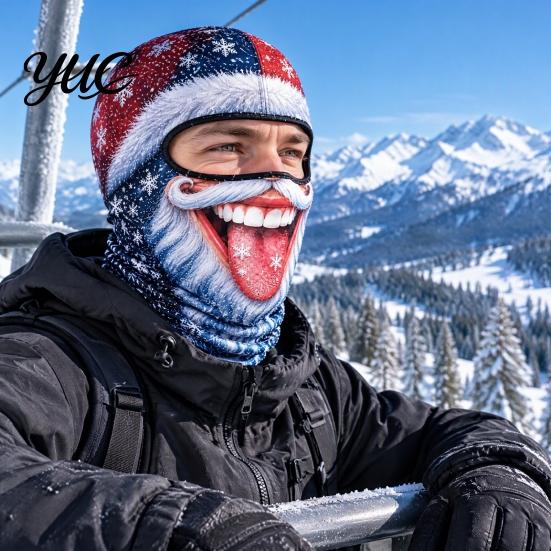 Feiertagskostüm Maske Weihnachten Weihnachtsmann Gesichtsmaske, Lustiger Print Sturmhaube Winddicht Milchseide Kopfbedeckung Faser Nackenwärmer Abdeckung für Außen