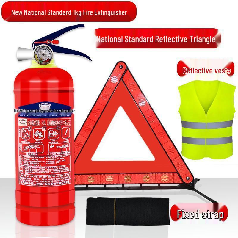 1kg Trockenpulver Handfeuerlöscher mit Feuerwarnschild und Jahresinspektionsset für Fahrzeuggebrauch
