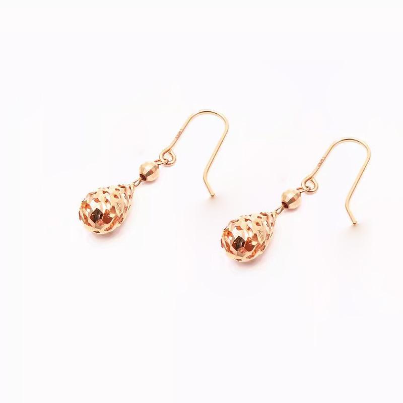 Exquisite Russian 585 Purple Gold Water Drop Earrings Fashionable Rose Gold Plated Color Gold Women'S Hollow Ball Earrings