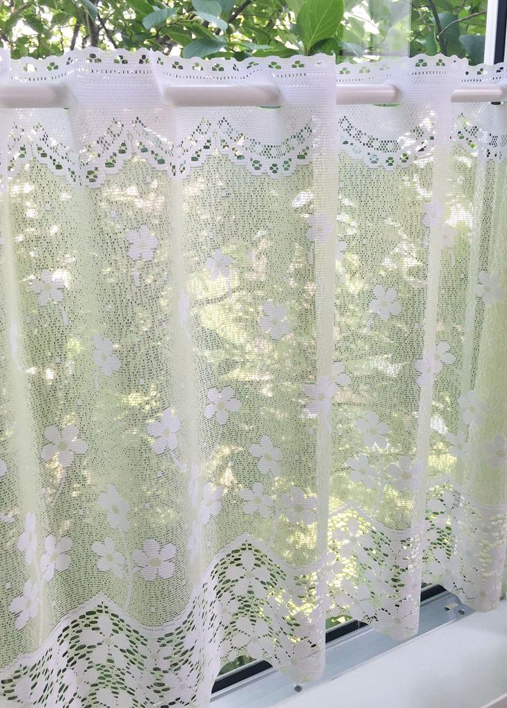 SunnyDayFabric Flower River Lace Cafe 150cm Wide x 48cm Long Curtain, Green, Approx.