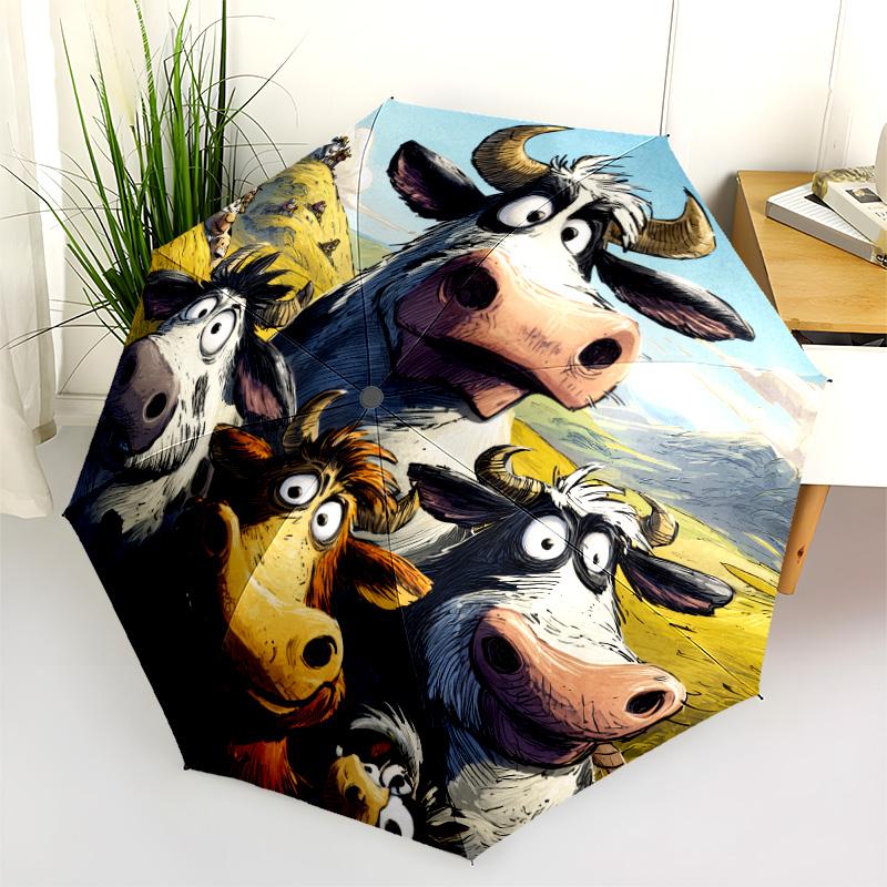 Animals In the Grass Pattern, Automatic Folding Umbrella, Portable and Foldable Design, 8 Ribs, a Christmas or Birthday Gift.