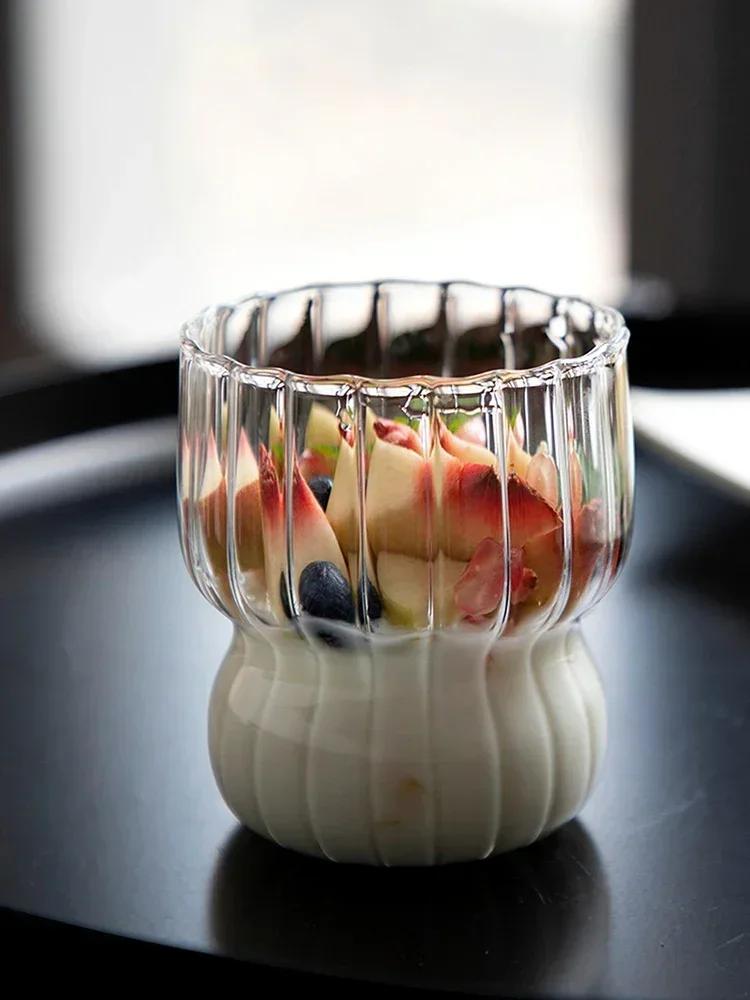 250ML Ins Iced Milk Coffee Glass Cups Ribbed Drinking Glasses Glassware for Cocktail Beer Soda Juice Home Bar Party Gift