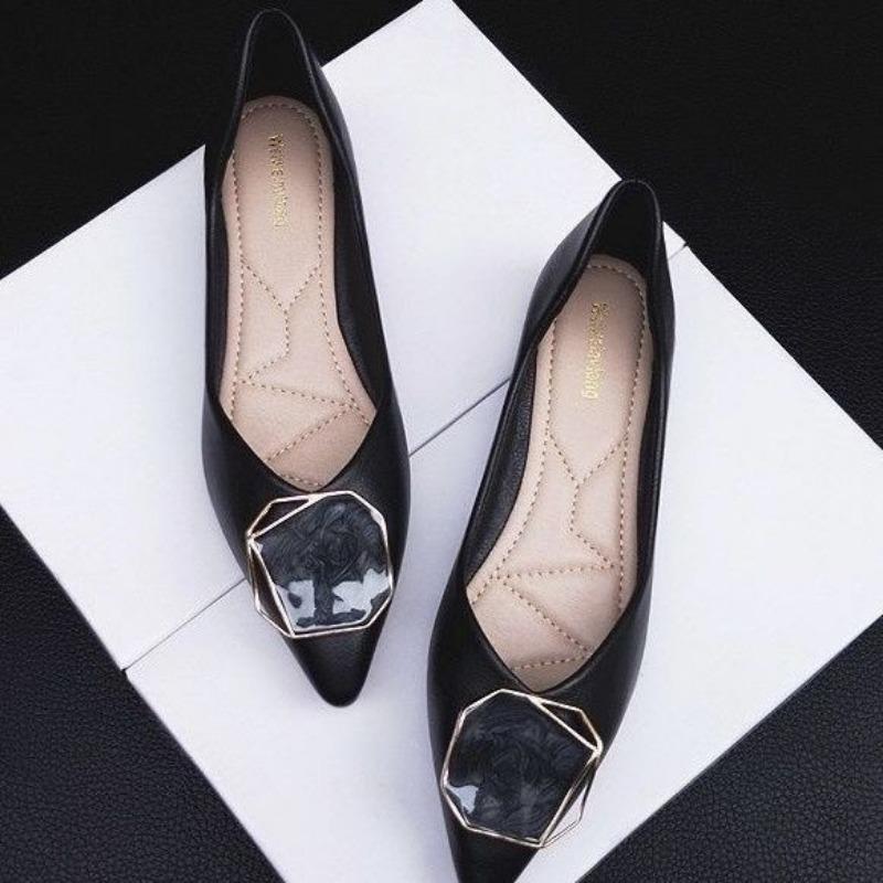 

Ladies Footwear Normal Leather Casual Low Heel Elegant Green Women s Flat Shoes Evening Ballet Flats Vacation Non Slip on Sale L 40