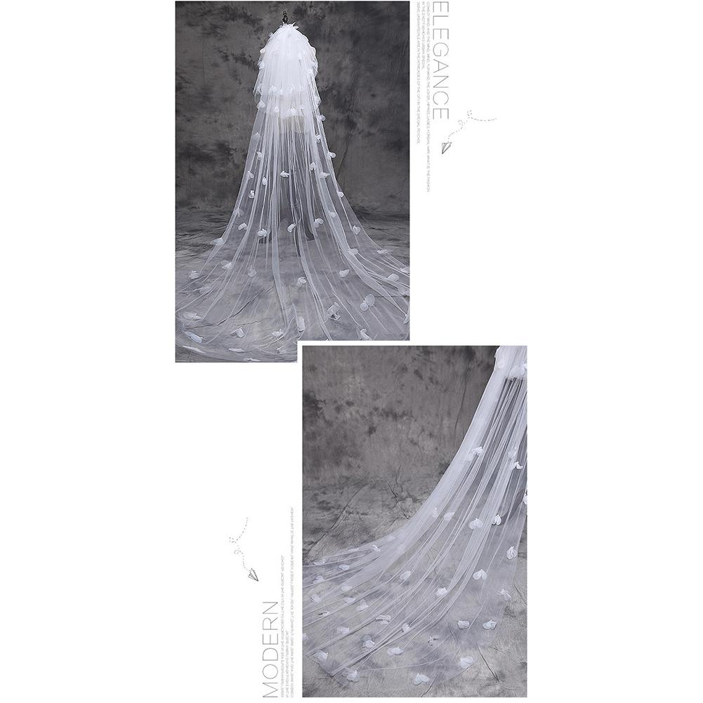 2.8 מטר ויל כלה ארוך שלוש שכבות כלה חתונה מנטיליה ארוכה עם קישוט עלי ורדים