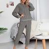 Women's Solid Colour Loose Casual Reversible Fleece Hooded Sweatshirt Home Wear Fashion Set