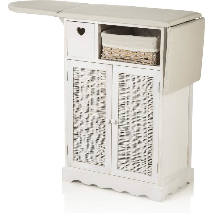 Meuble à Repasser Montemaggi Style Shabby Chic Pliable Blanc 66x37x87 cm