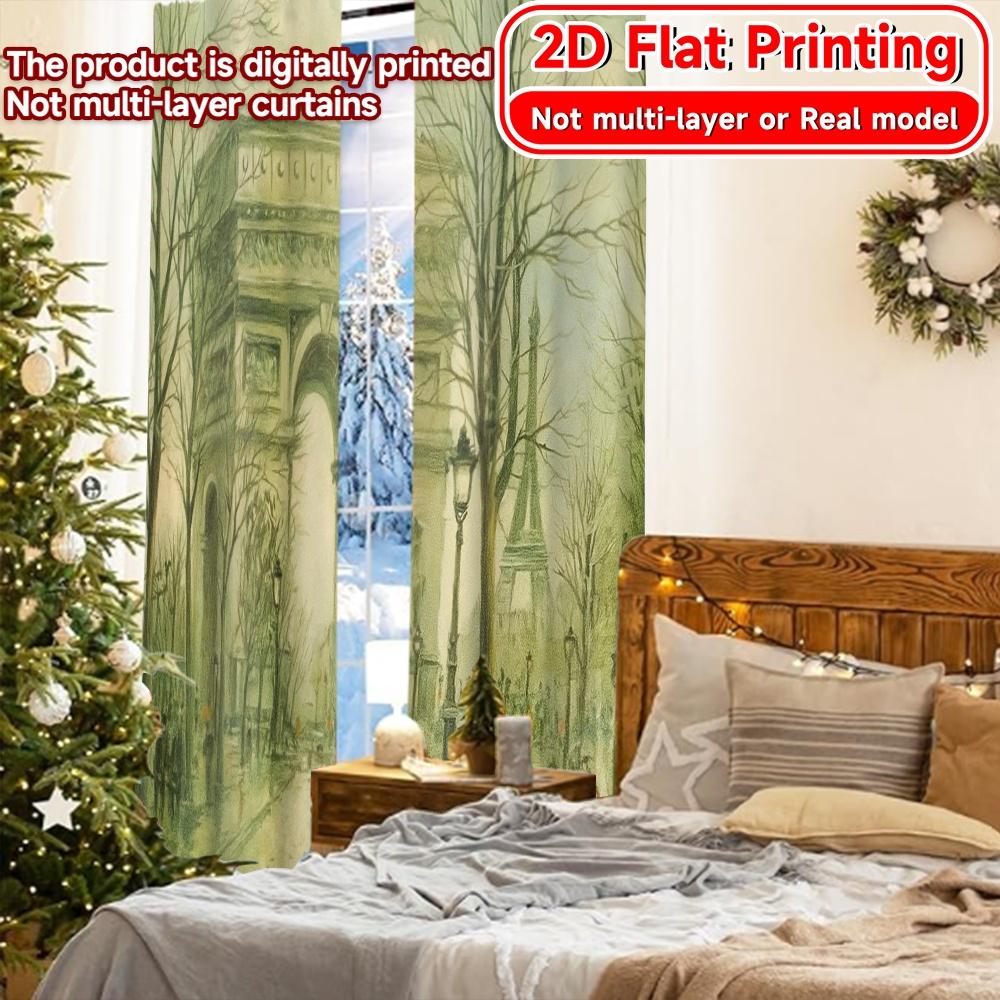 2 Stück, 2D-FLACHDRUCK Vorhänge (Ohne Stange) Arc de Paris Moderne Modische Vorhänge während der Weihnachtsfeiertage