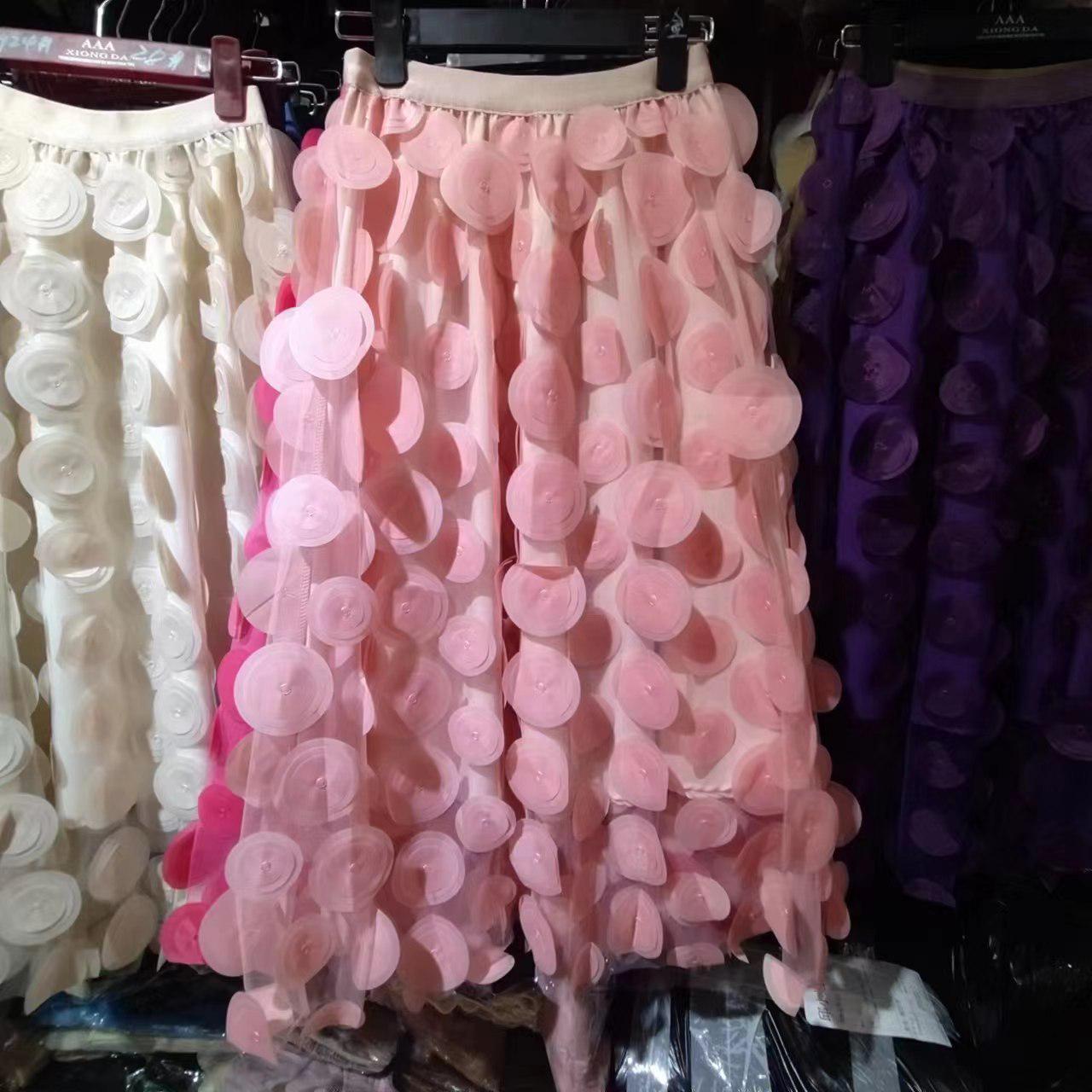 

Женская миди-юбка черного цвета в европейском стиле - 2025 Высококачественная сетка А-силуэт Юбка-зонт One Size розовый