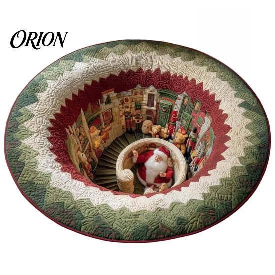Retro Style Floor Pad Christmas Round Area Rug, 3D Optical Illusion Carpet, Stain & Wear Visual Rug Resistant Throw for Living Room Sofa Bedroom