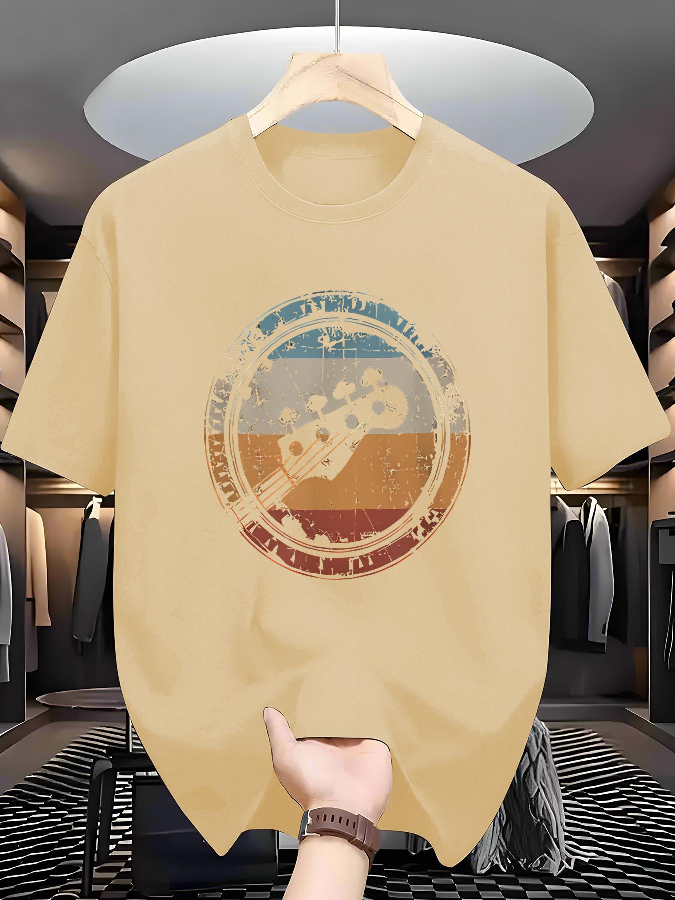 ZX Summer Old Time Melody Printed Polyester Mens Tshirt Trendy Round Neck Short Sleeved Slightly Elastic Summer Tshirt L