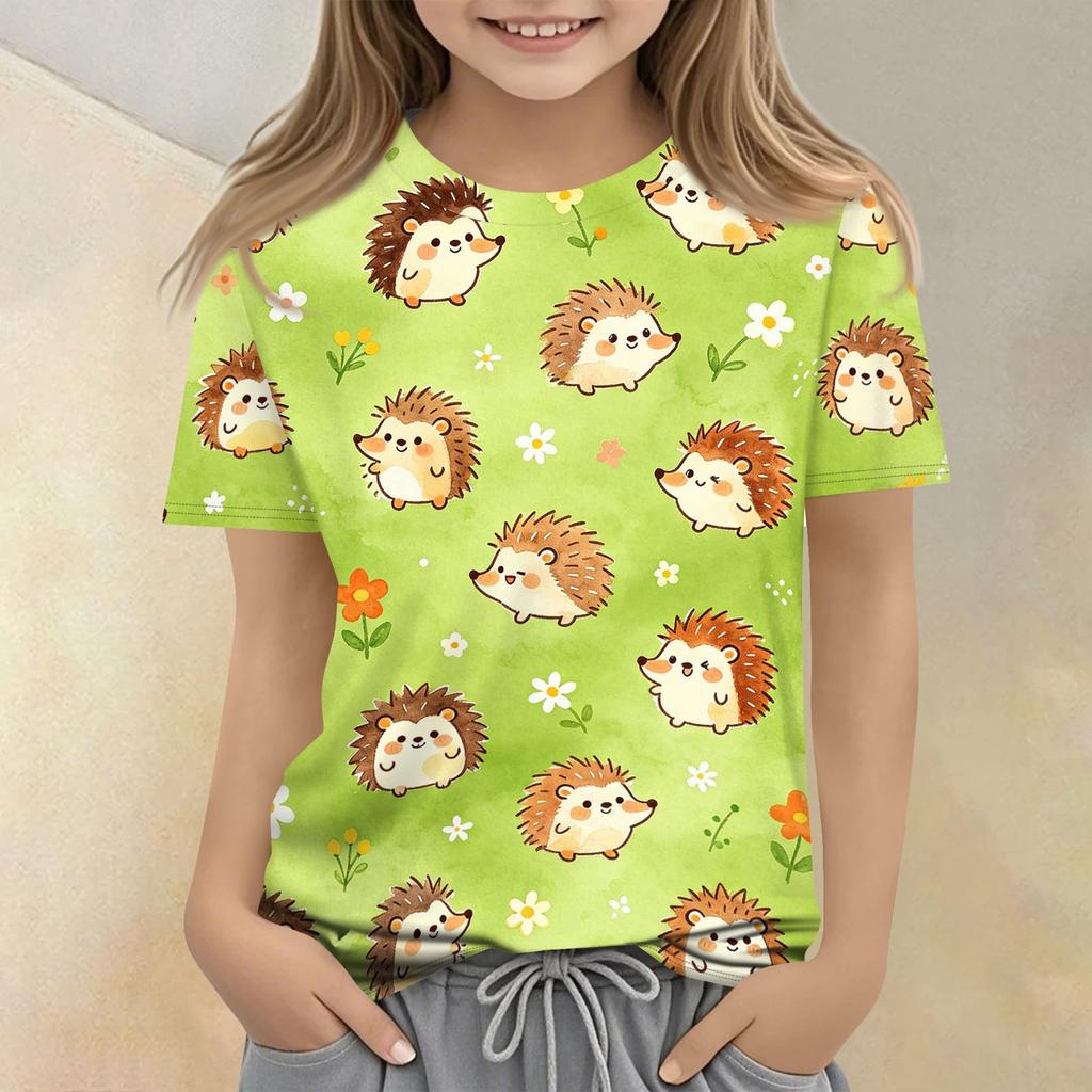 Kids Animal Print Crew Neck Short Sleeve T Shirt Casual Loose Fit Top Soft Comfortable Fabric Suitable for Everyday Wear