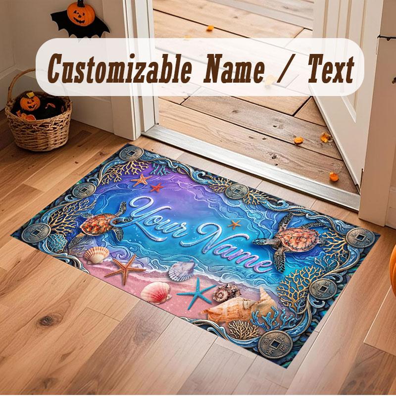 Octopus Sea Life Theme Crystal Velvet Floor Rug Personalized Custom Name Text Warm Carpet Home Decoration