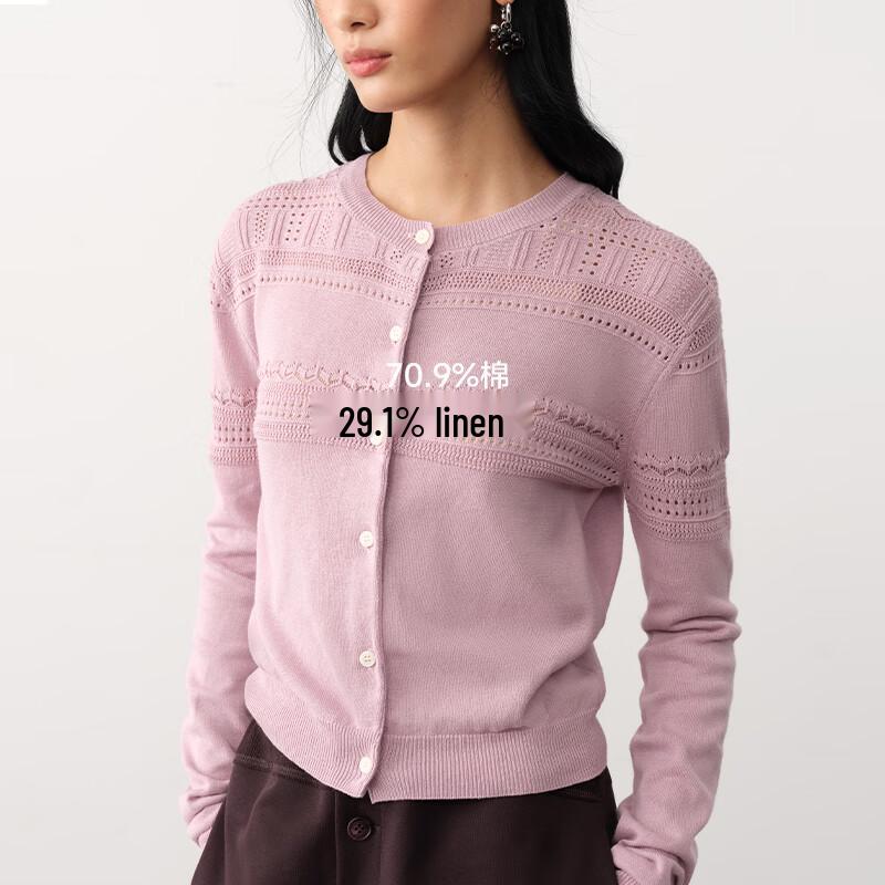 Women's Cotton Linen Hollow-out Jacquard Cardigan