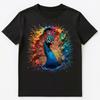 Buntes Farbspritzer Pfau Kunst Grafik Unisex T-Shirt