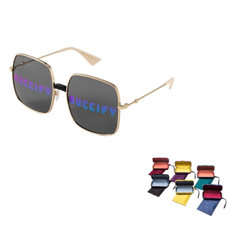 Gucci Laser-Buchstabenmuster Quadratische Sonnenbrille Unisex-Sonnenbrille GG0414S-002 Dust Bag+Eyeglass Case (Random Color) gray