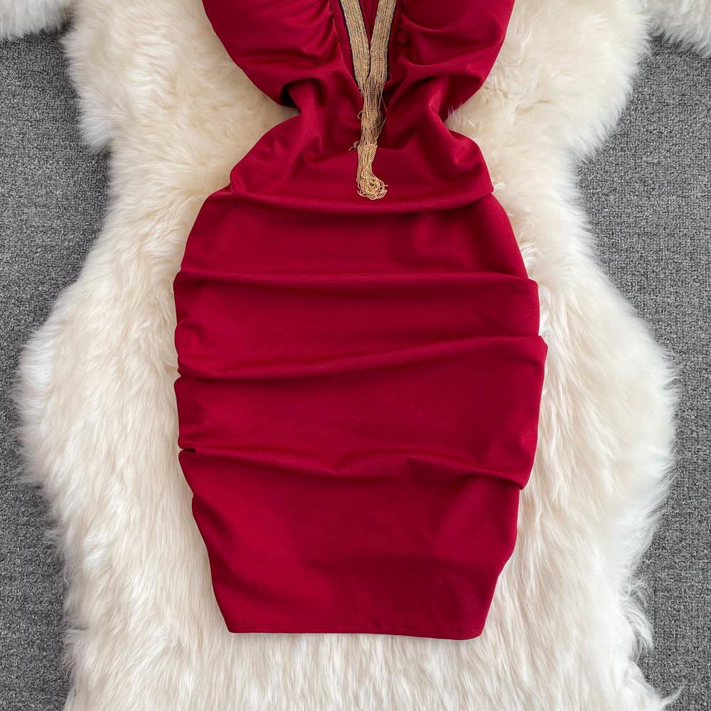 Buy RUGOD Fashion Bodycon Sexy V-neck Low Cut Mini Short Work Dress Women  Backless Irregular Sleeveless Short Hip Wrap Vest Dress OL Red at  affordable prices  free shipping, real reviews with
