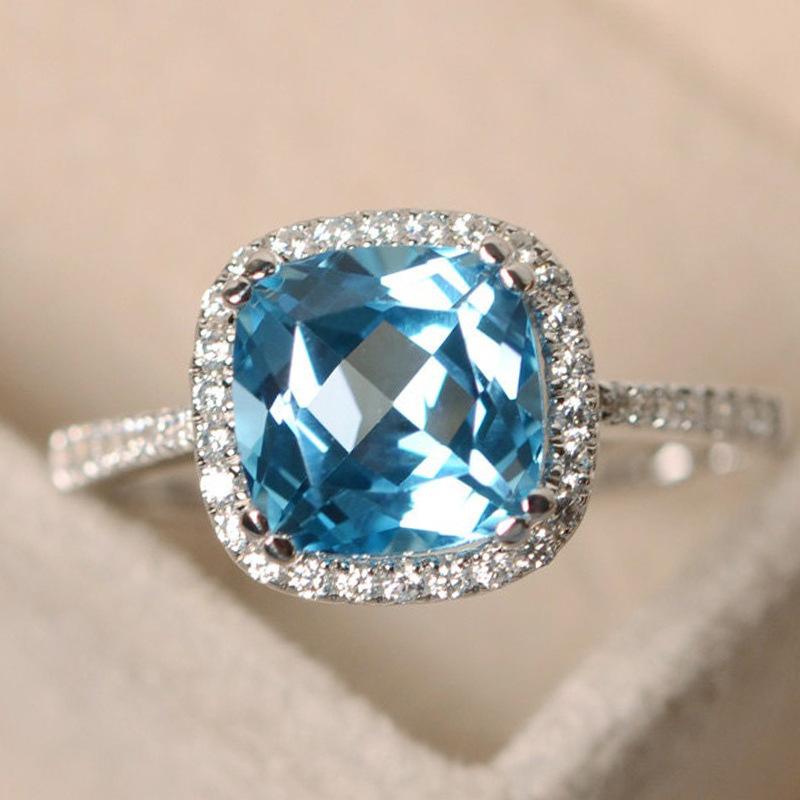 Sølvbelagte Ringer for Kvinner Rubin Smaragd Safir Smykker Bryllup Forlovelsesring Engros Størrelse 6-10