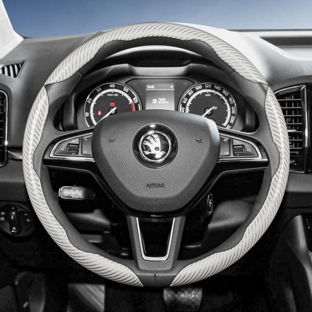 Suitable for Skoda Carbon Fiber Texture Steering Wheel Cover with Segmented Quick-Release Design, Durable, for Octavia Kamiq Fabia Kodiaq Karoq Enyaq