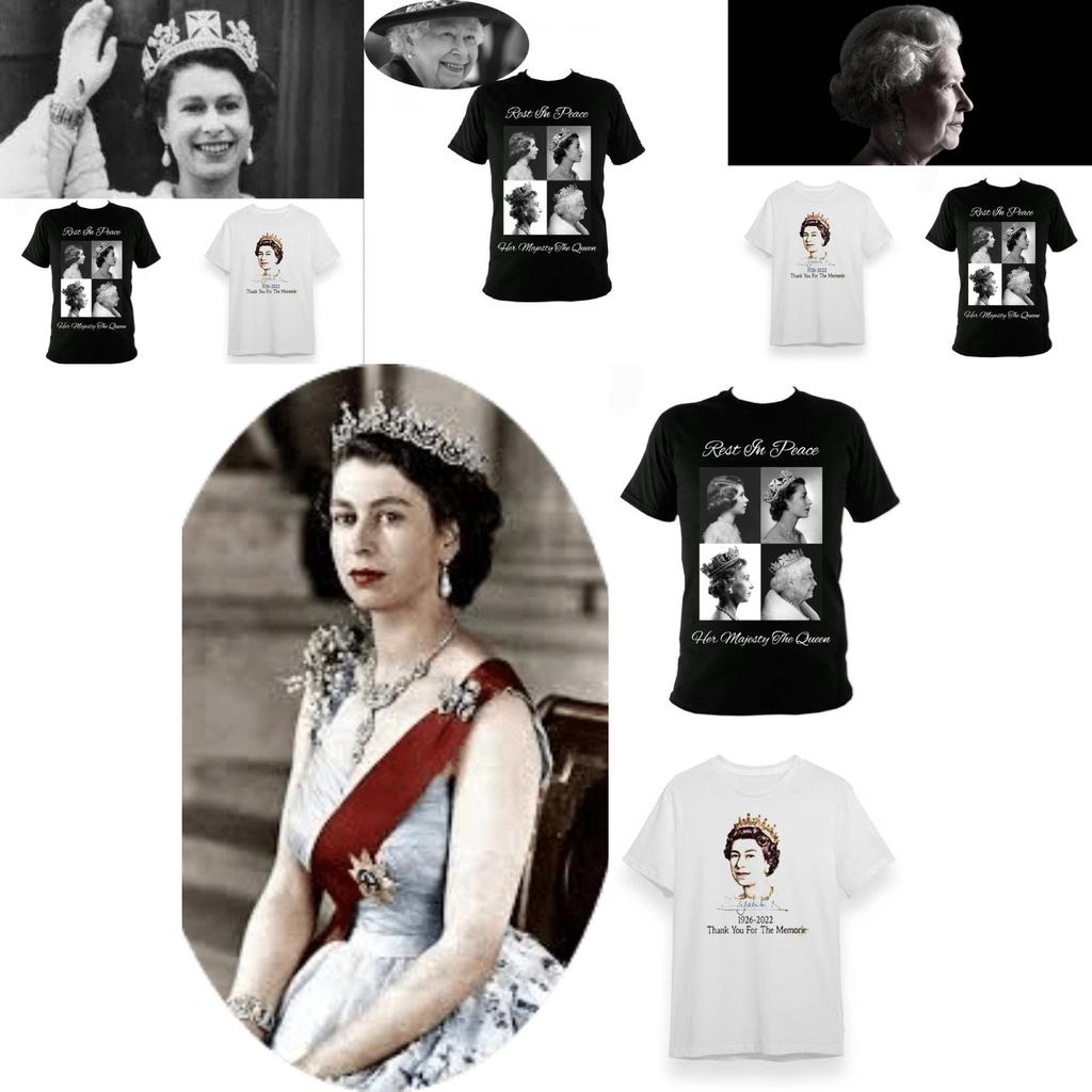 Gedenk-Unisex-T-Shirt für Königin Elizabeth II. mit kurzen Ärmeln in Schwarz und Weiß