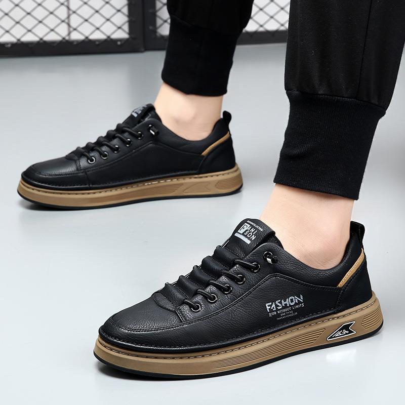 2025 spring new men's shoes platform-soled versatile white shoes men's leather breathable trend sports and leisure shoes men