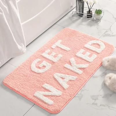 Funny Get Naked Bath Mat Super Absorbent Pink and White Bathroom Rugs Machine Washable Non Slip Floor Carpet Tub Shower Bedroom